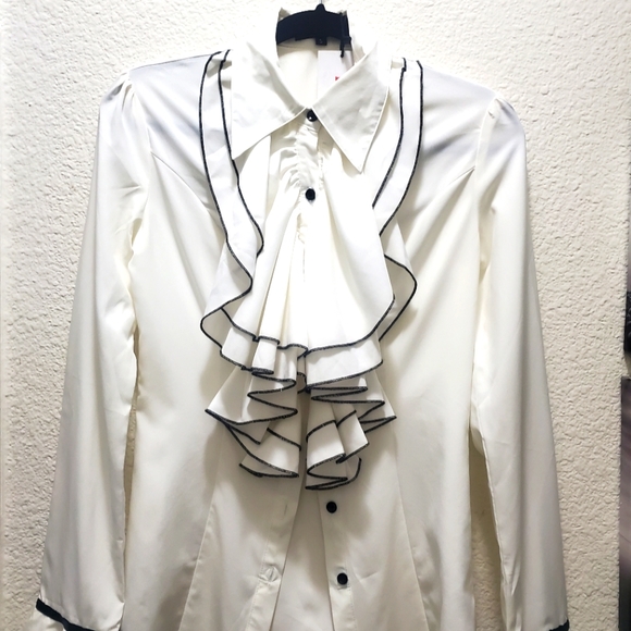 Pretty Guide Tops - Dressy Blouse w/ Ruffle Neck and Cuffs